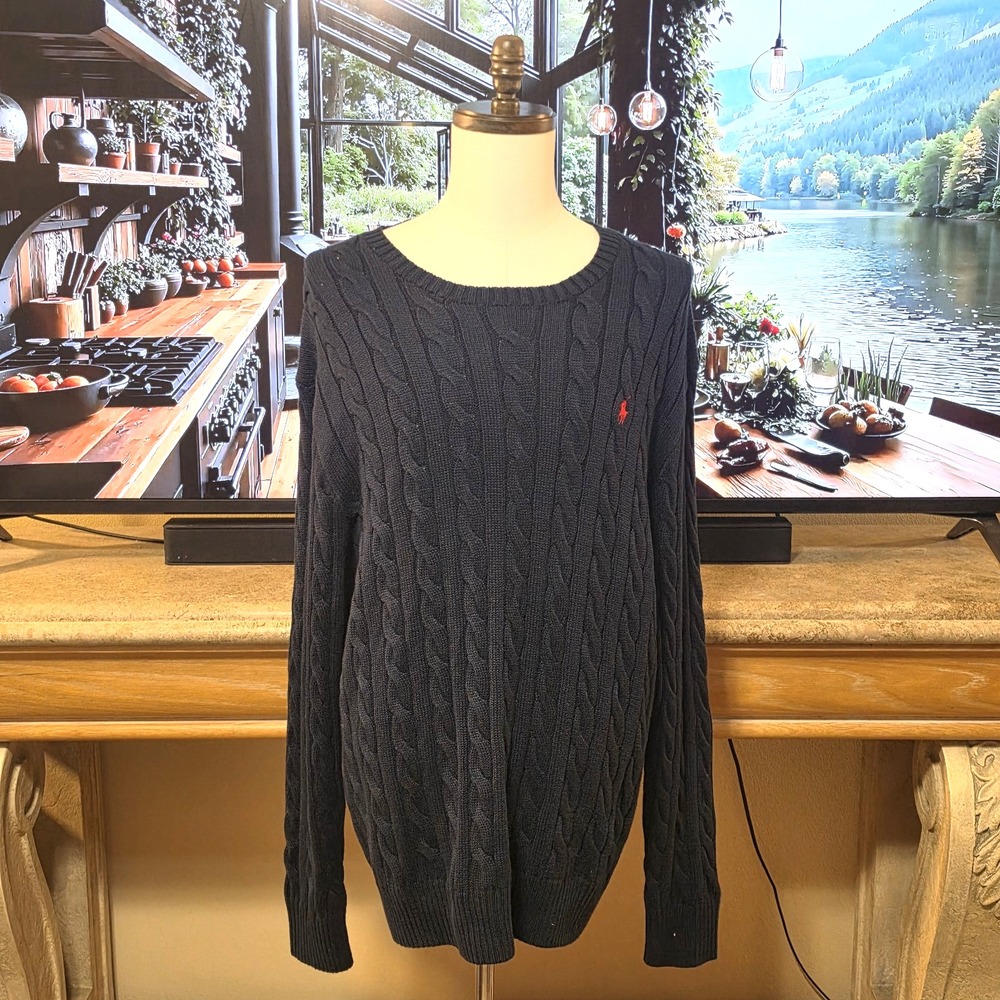 POLO RALPH LAUREN Mens 2XB Dark Blue Cable Knit Sweater Sweatshirt NWT! - $148